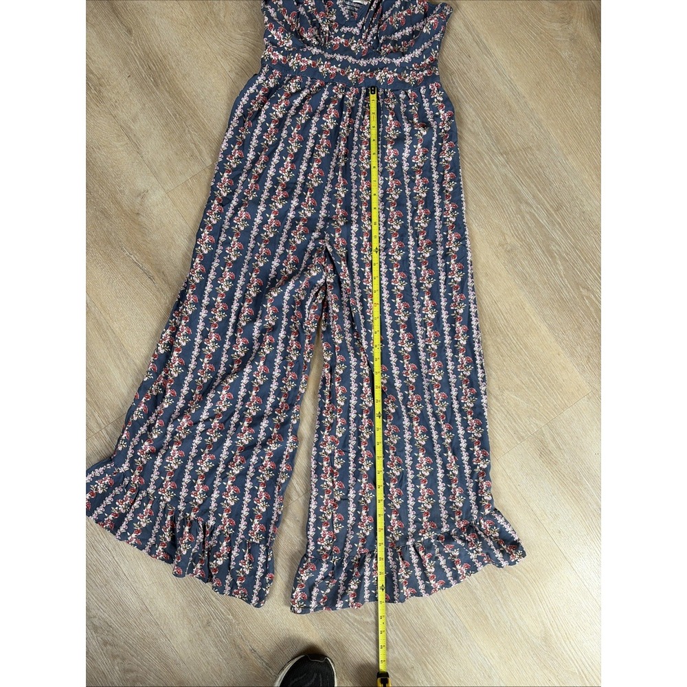 Jessica Simpson Blue Floral Jump Suit Size L Cottagecore Wide Leg Boho - Picture 7 of 9
